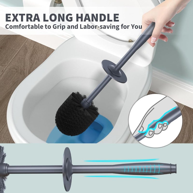 uptronic Toilet Brush, Toilet Bowl Brush with Extra Long Handle Durable Bristles Toilet Scrubber and Covered Holder for Toilet Brush Set for Bathroom Cleaning (Gray, 1 Set) - Image 3